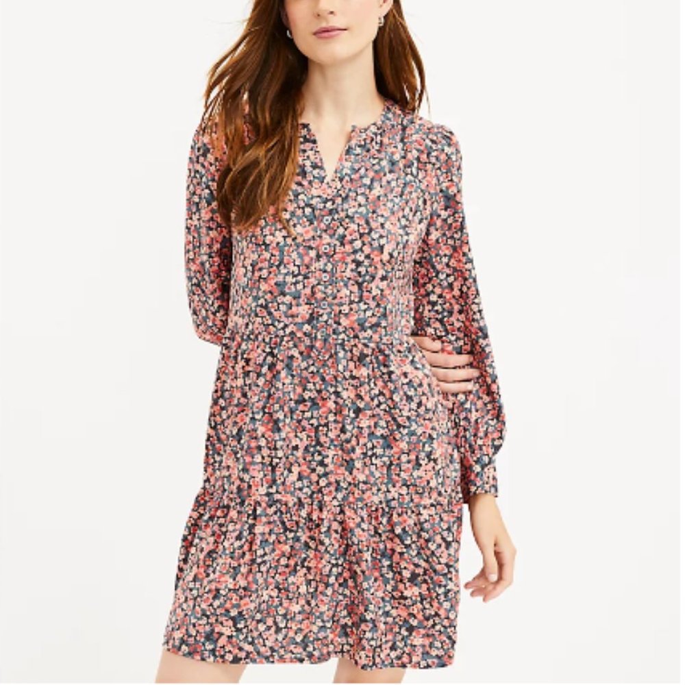 LOFT Floral Tiered Shirtdress | Size XS | Like New